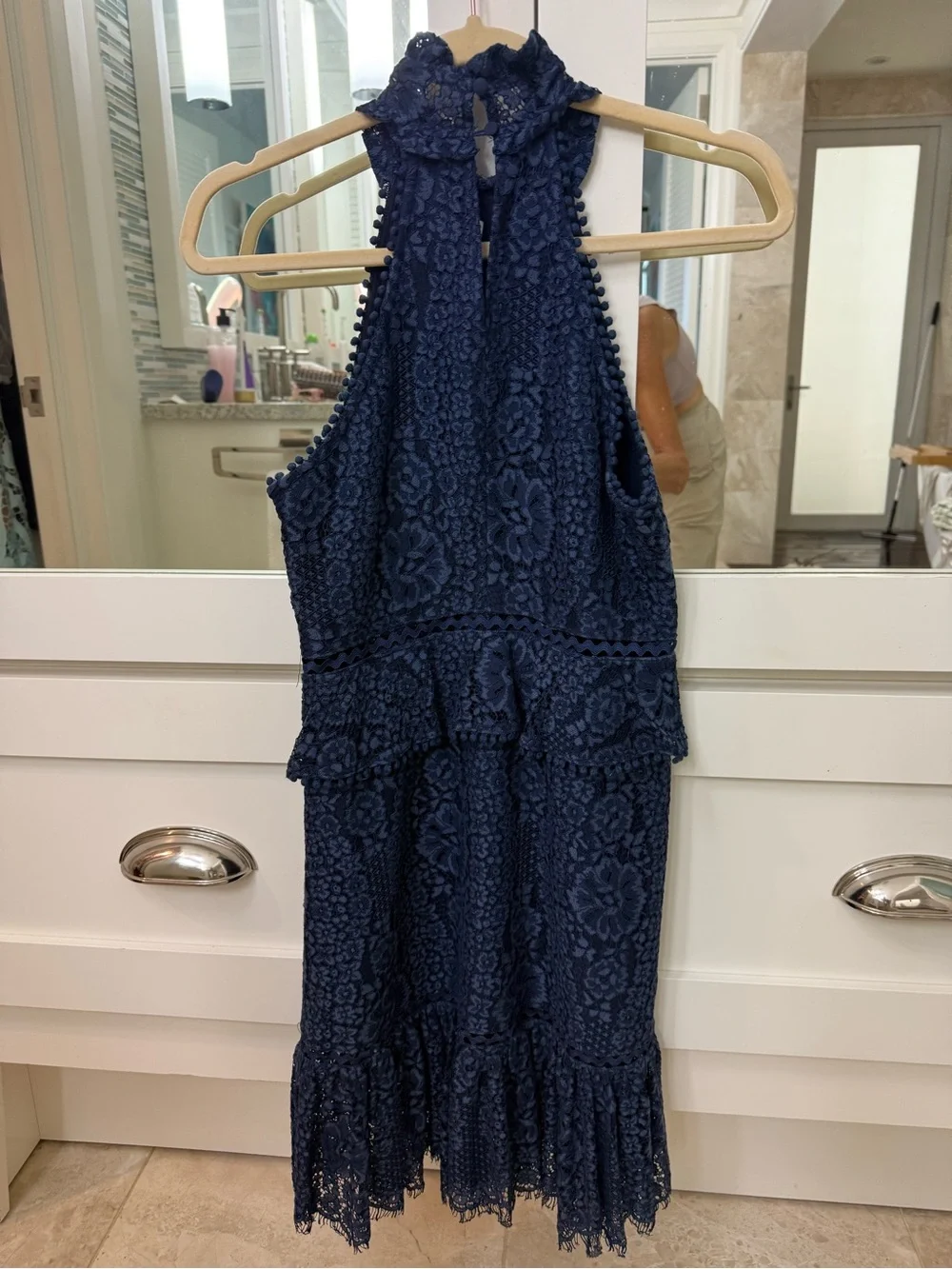 foxiedox Navy Floral Lace Halter Dress